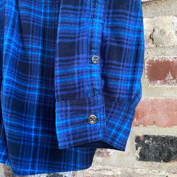 Eddie Bauer Mens Fleece Button Up Shirt, Long Sleeve, Blue/Black Plaid, Size 2XL - Picture 6 of 12